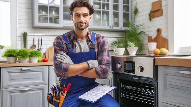 Professional KitchenAid technician repairing appliance