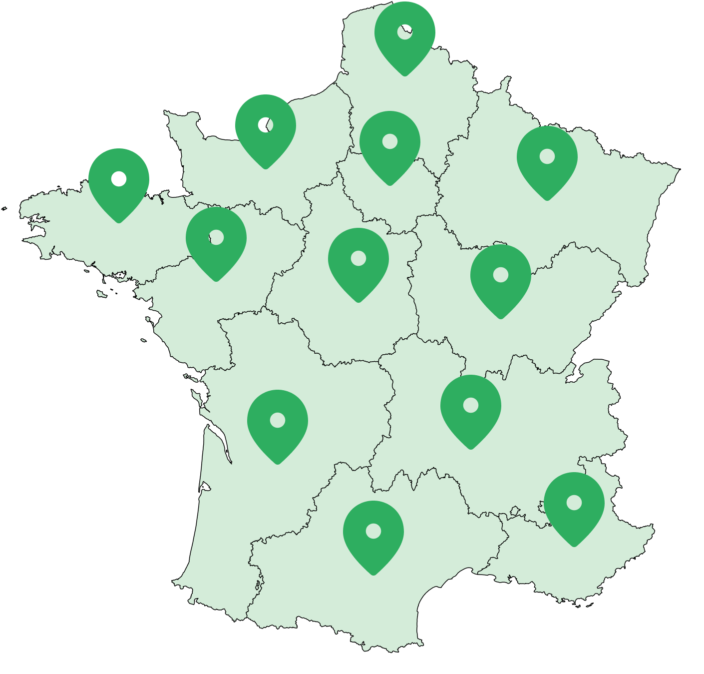 Carte de France avec emplacement des agences