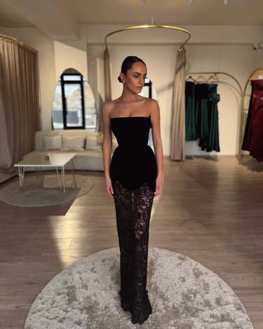 YS-Strapless Pearl Embellishments Maxi Dress
