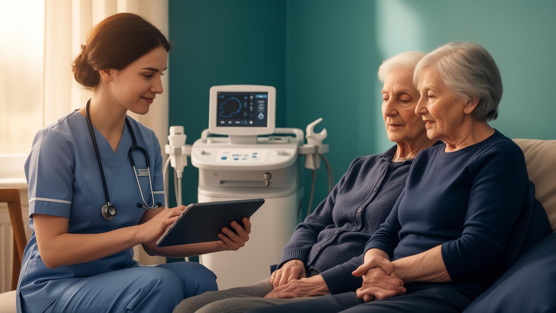 Healthcare professional monitoring patient