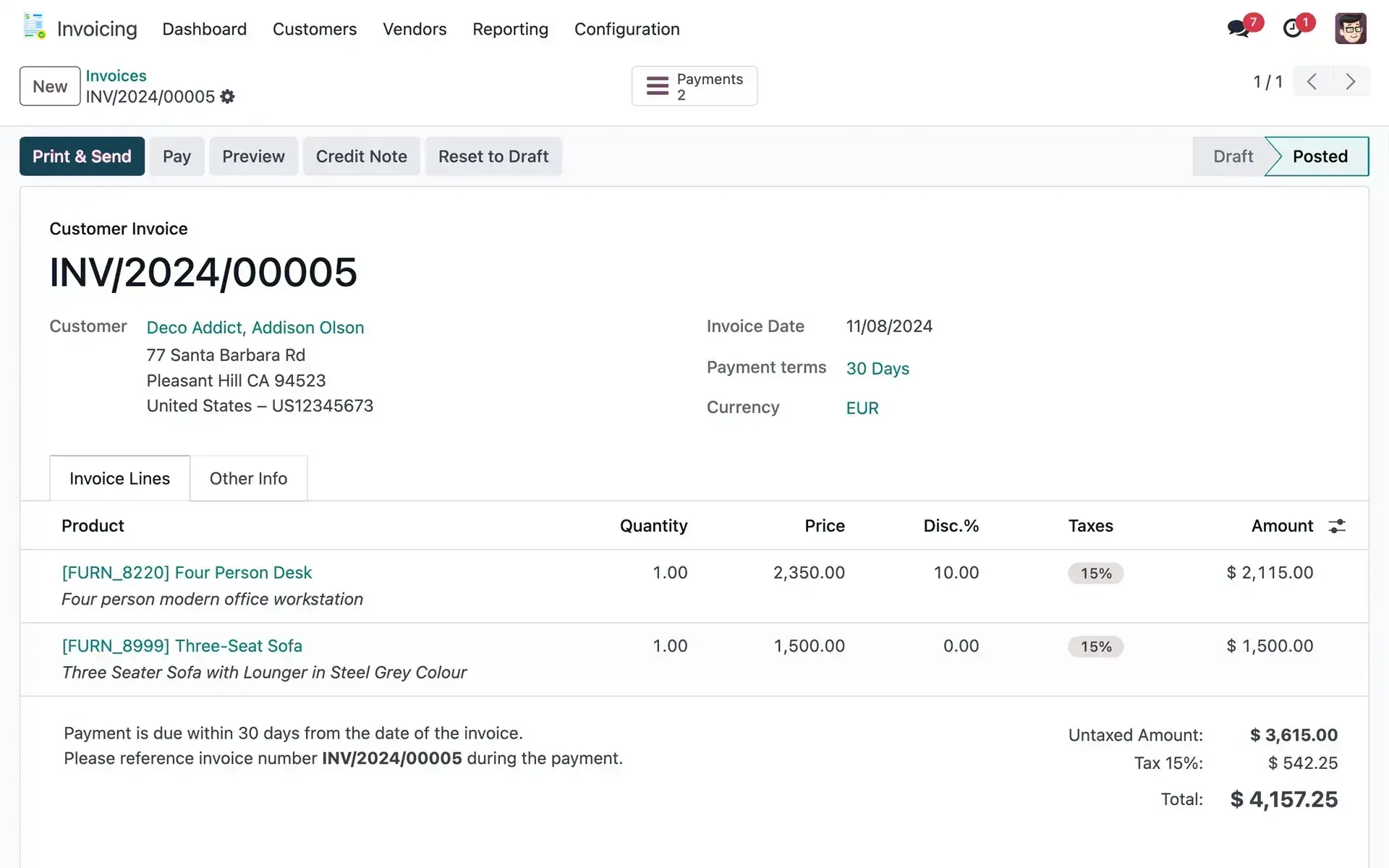 BridgeERP eInvoicing Dashboard - Professional invoicing system showing invoice creation, payment tracking, and automated reminders