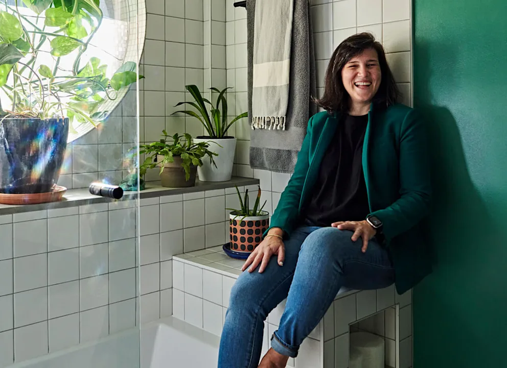 Person in modern bathroom