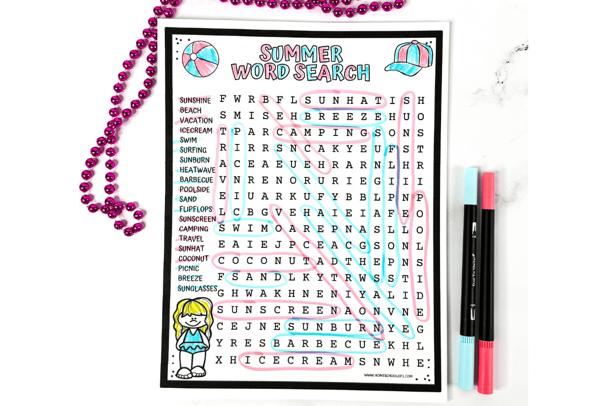 Free Summer Word Search Printable for Kids