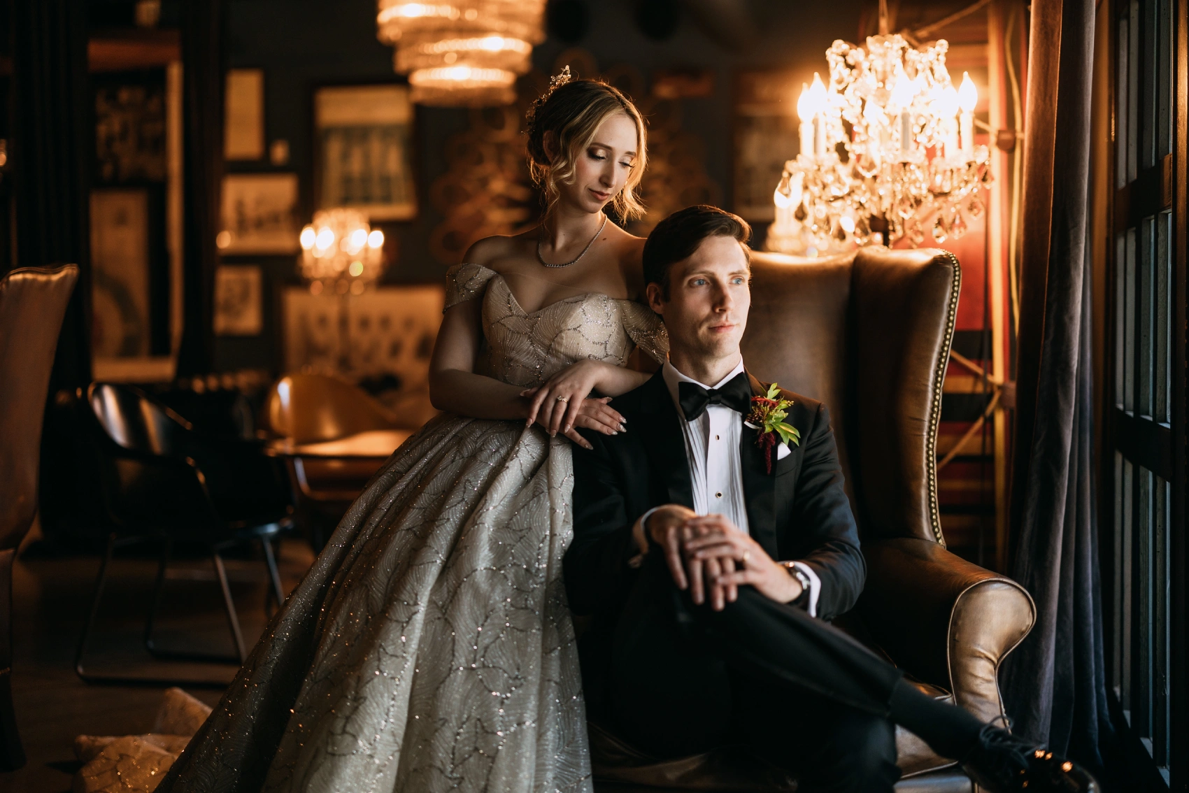Window light bridal portrait with soft shadows