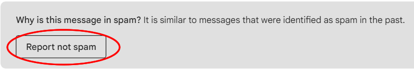 Report not spam button inside an email client