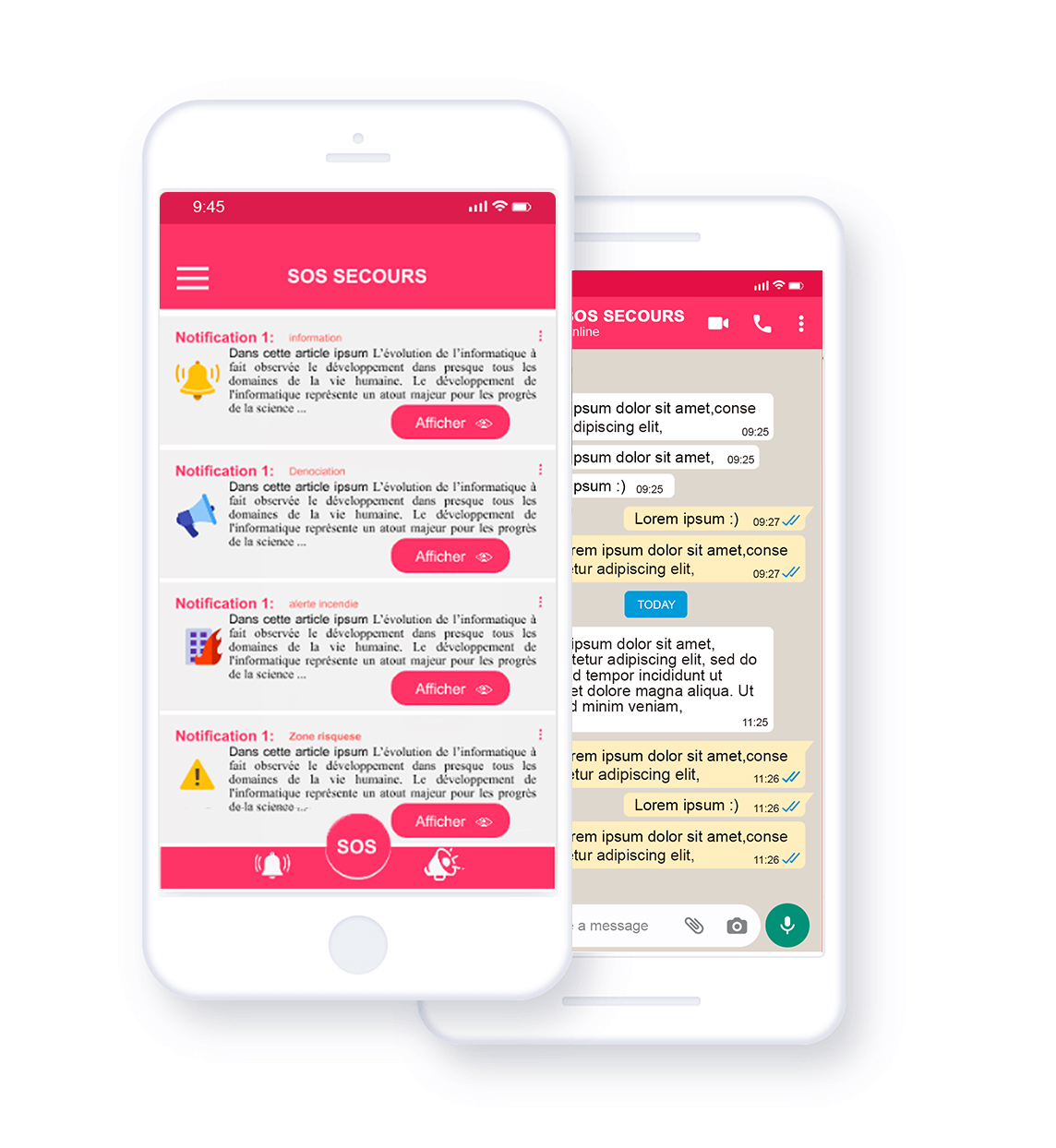 Interface de l'application SOS Secours
