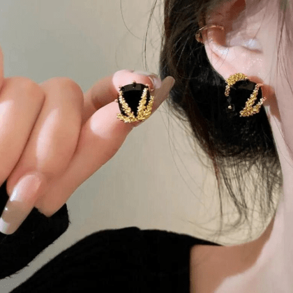 Black Square Rhinestone Earrings